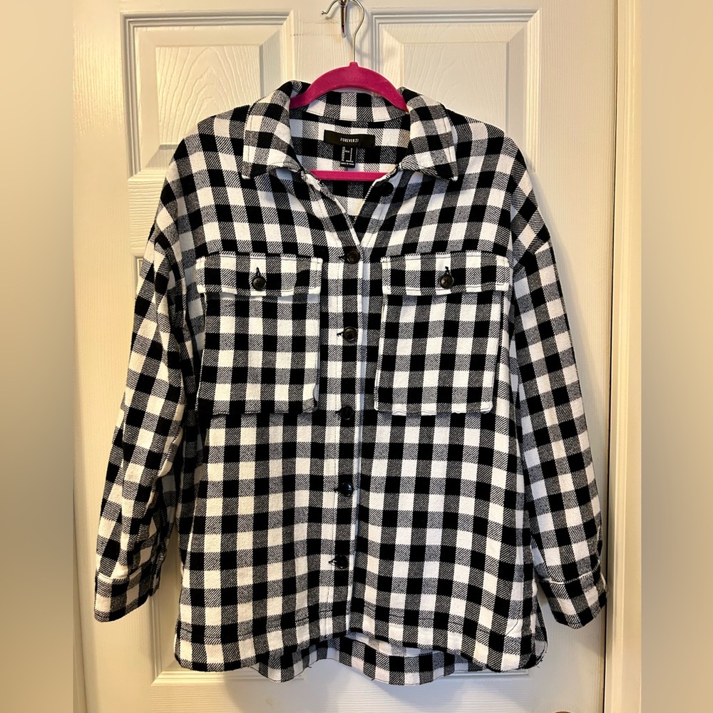 Forever 21 Black and White Plaid Flannel Shacket